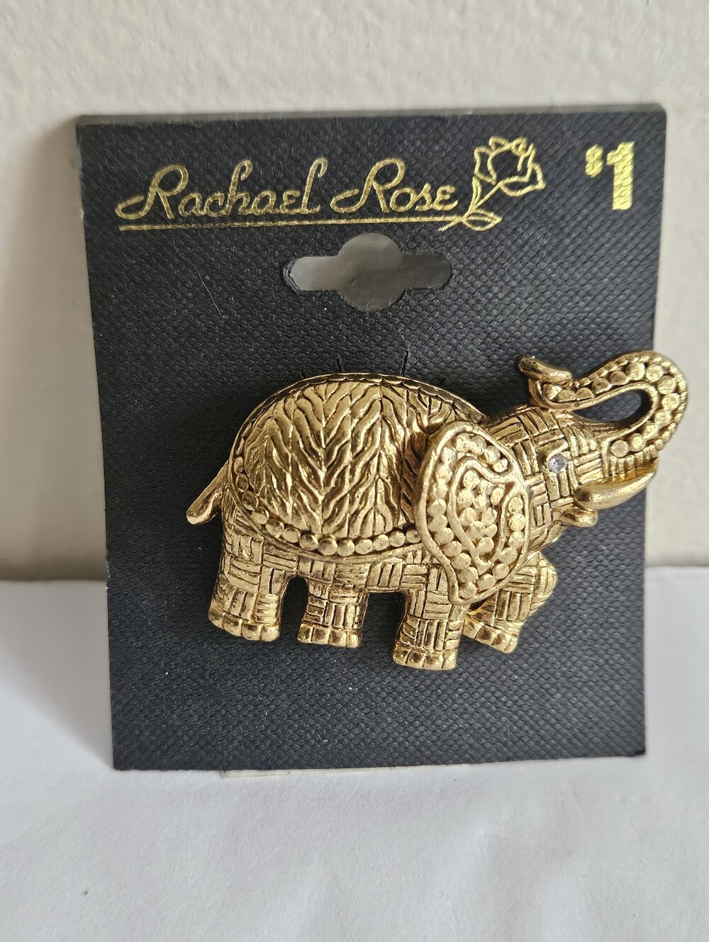 Vintage Rachael Rose Gold Tone Elephant Brooch Pin Textured Good Luck. New.